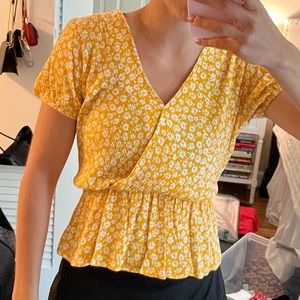 Yellow flower patterned blouse